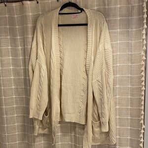 Pink Lily Cream Knit Oversized Cardigan